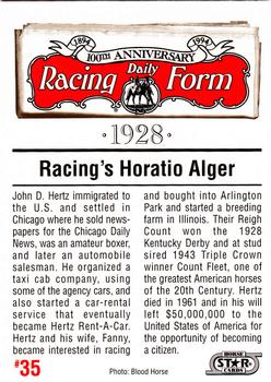1993 Horse Star Daily Racing Form 100th Anniversary #35 John D. Hertz Back
